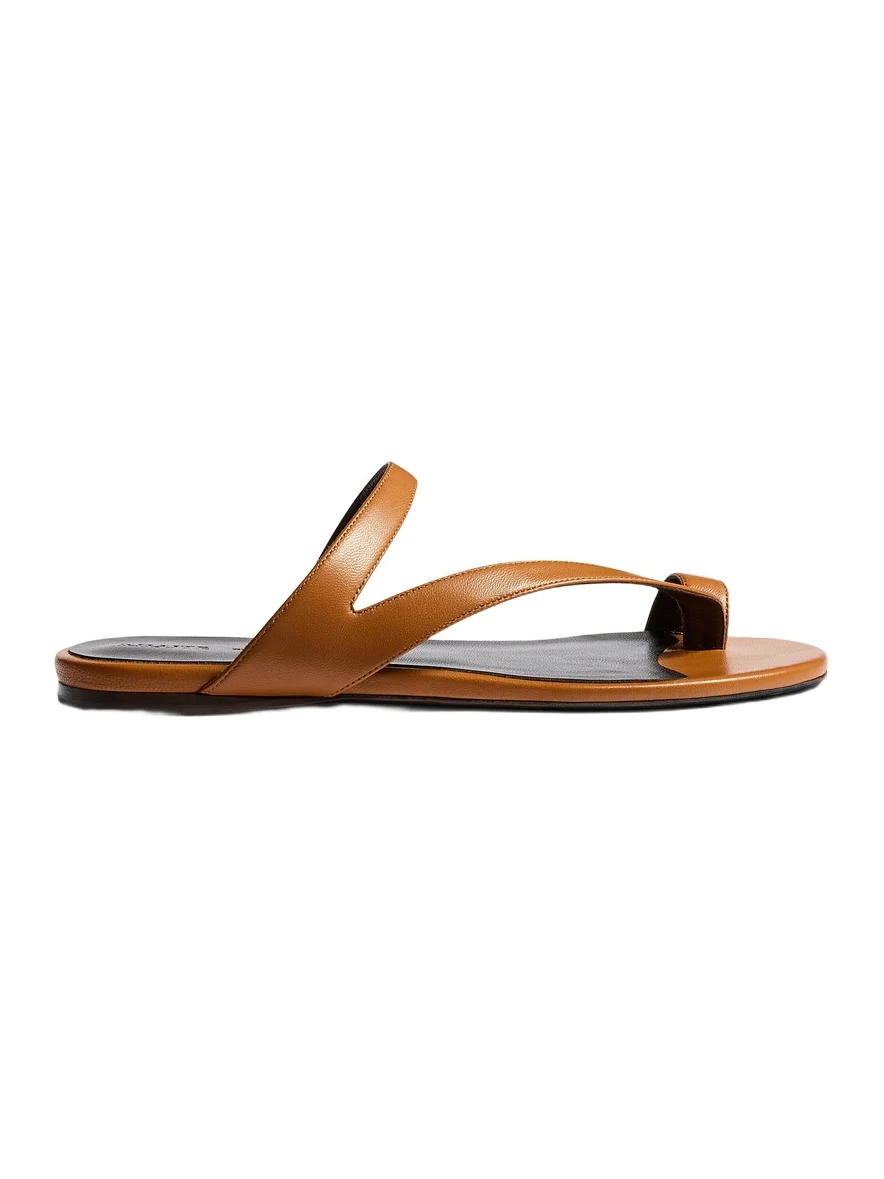 Khaite Aimee Flat Sandal In Cuoio Leather