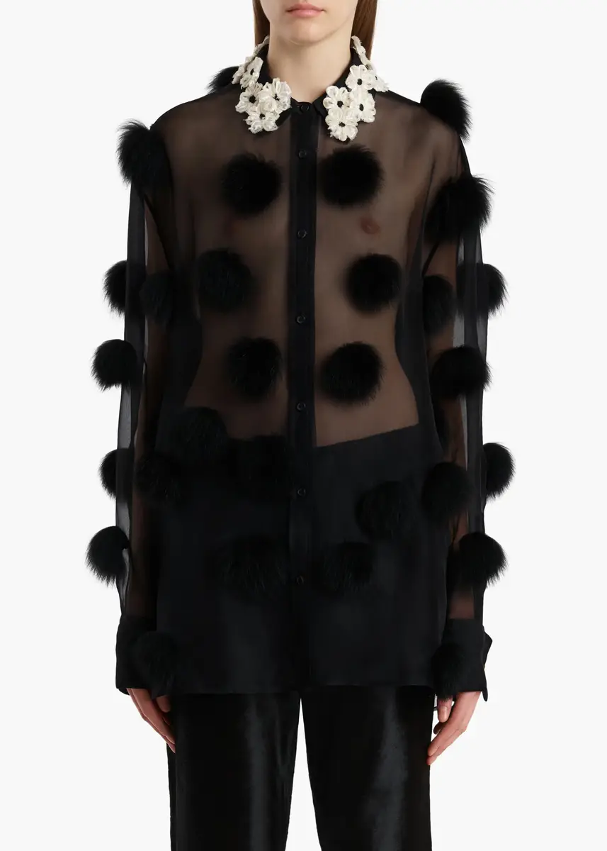 Khaite Naomi Top In Black With Fur Dot Embroidery | Thumbnail 3 Khaite Naomi Top In Black With Fur Dot Embroidery | Thumbnail 3