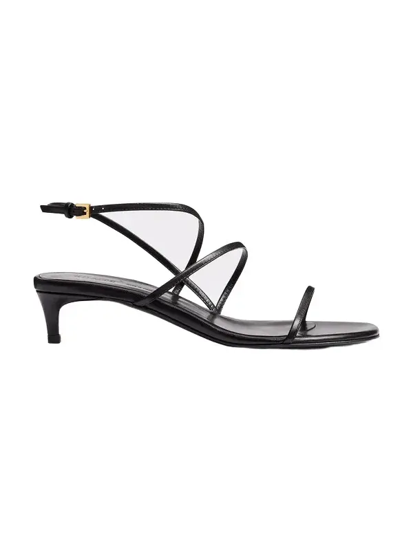 Loop Kitten Heel Sandal In Black Leather Loop Kitten Heel Sandal In Black Leather