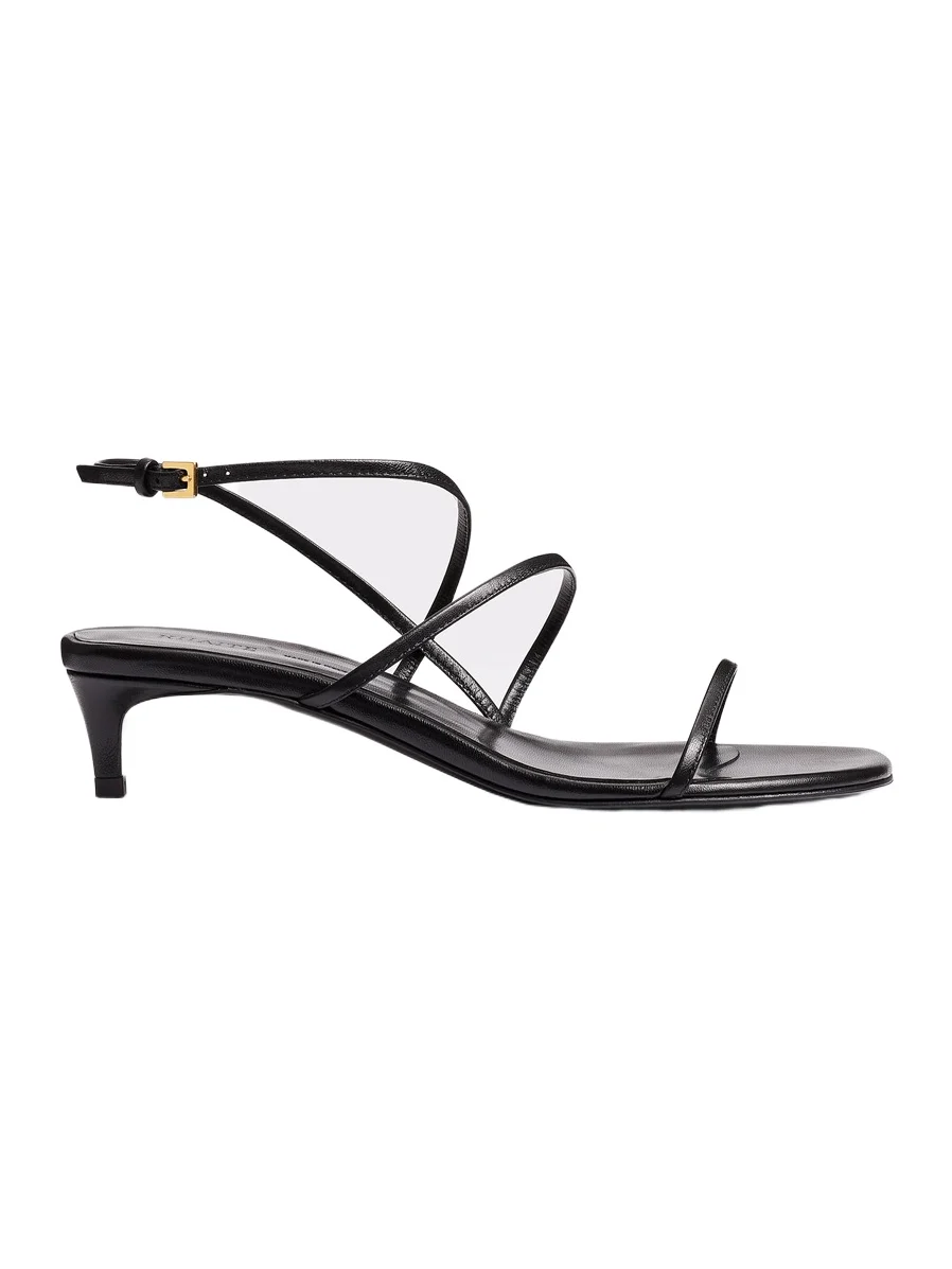 Loop Kitten Heel Sandal In Black Leather Loop Kitten Heel Sandal In Black Leather