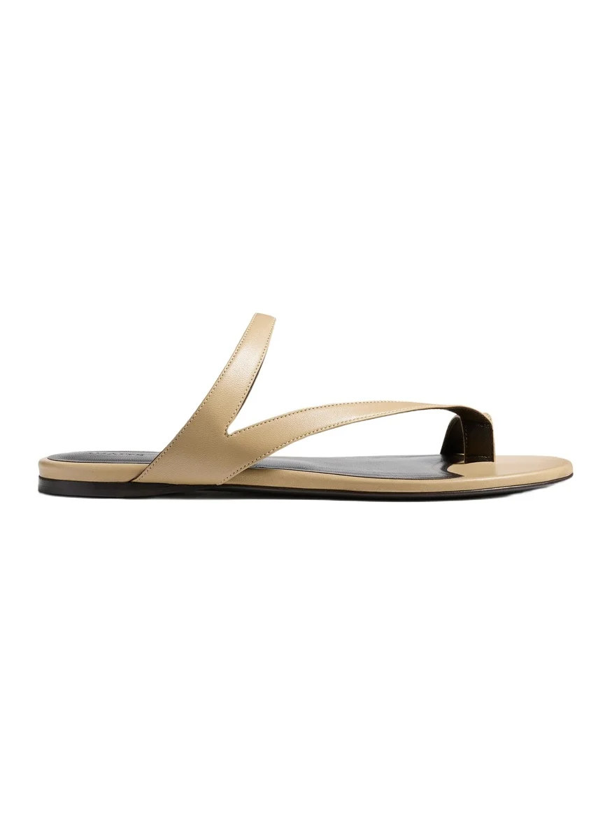 Khaite Aimee Flat Sandal In Beige Leather