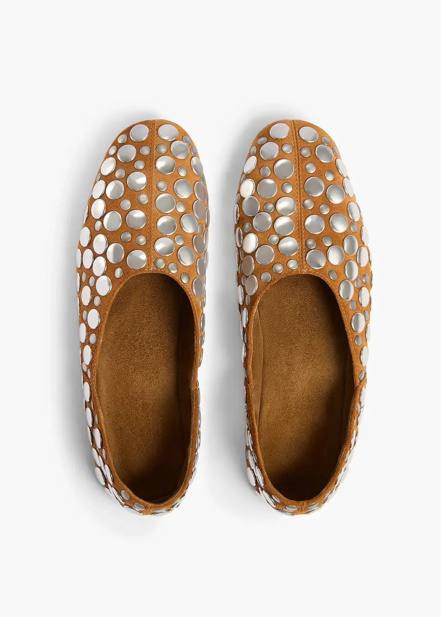 Khaite Jane Flat In Caramel Suede With Silver Studs | Thumbnail 3 Khaite Jane Flat In Caramel Suede With Silver Studs | Thumbnail 3