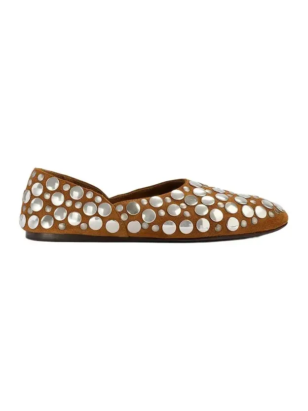Jane Flat In Caramel Suede With Silver Studs