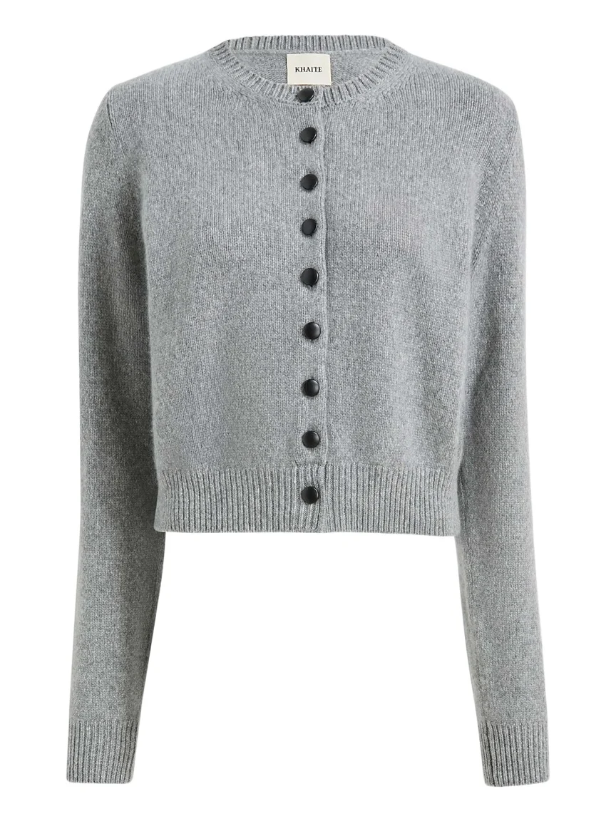 Khaite Everheart Cardigan In Fog With Leather Buttons