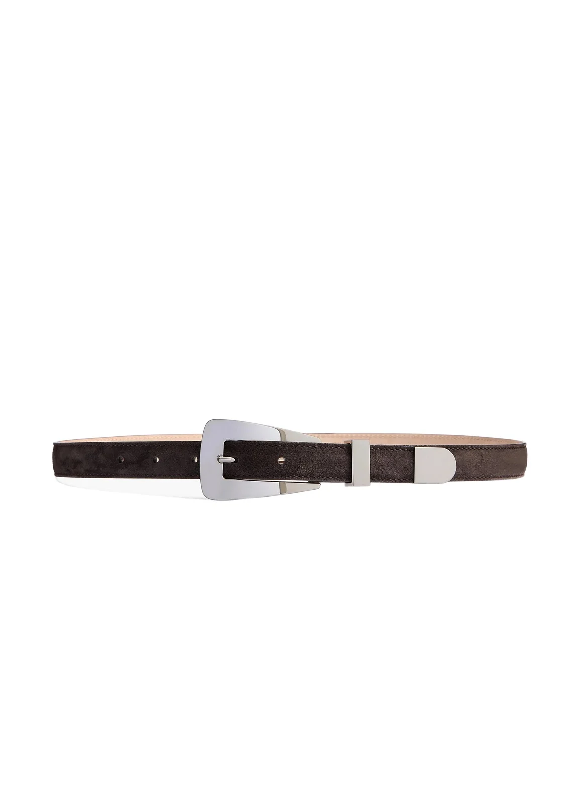 Khaite Small Lucca Belt In Dark Brown Suede With Silver
