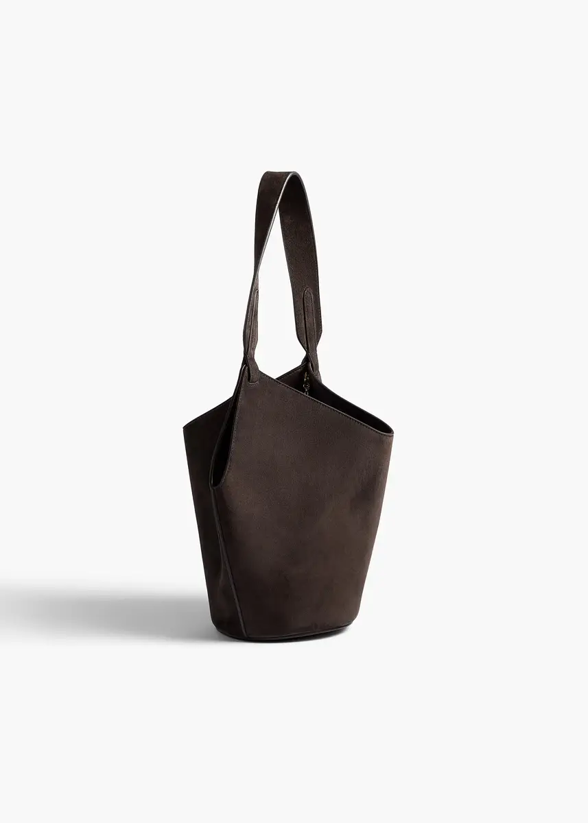 Khaite Mini Lotus Tote In Dark Brown Suede | Thumbnail 2 Khaite Mini Lotus Tote In Dark Brown Suede | Thumbnail 2