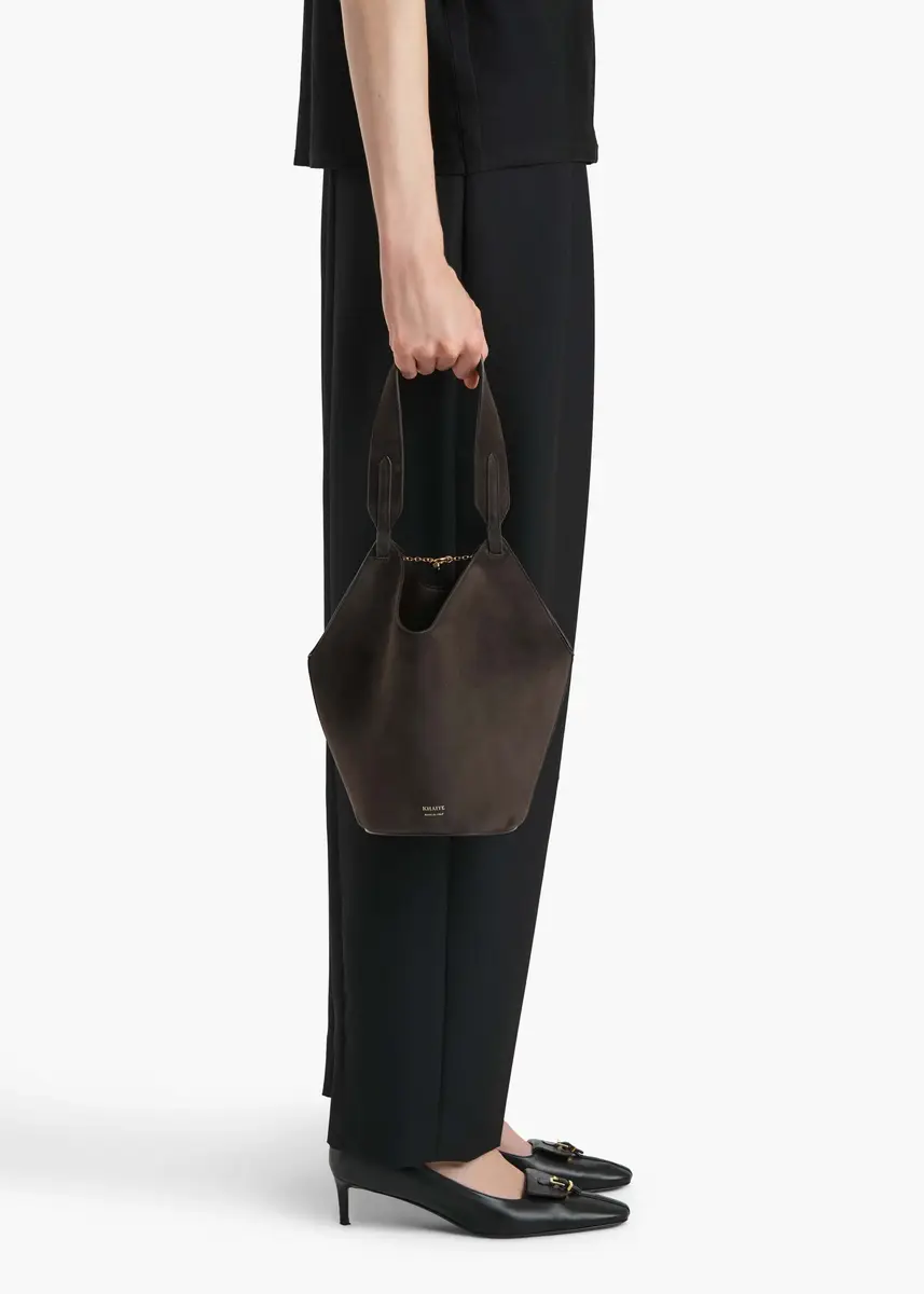 Khaite Mini Lotus Tote In Dark Brown Suede | Thumbnail 5 Khaite Mini Lotus Tote In Dark Brown Suede | Thumbnail 5