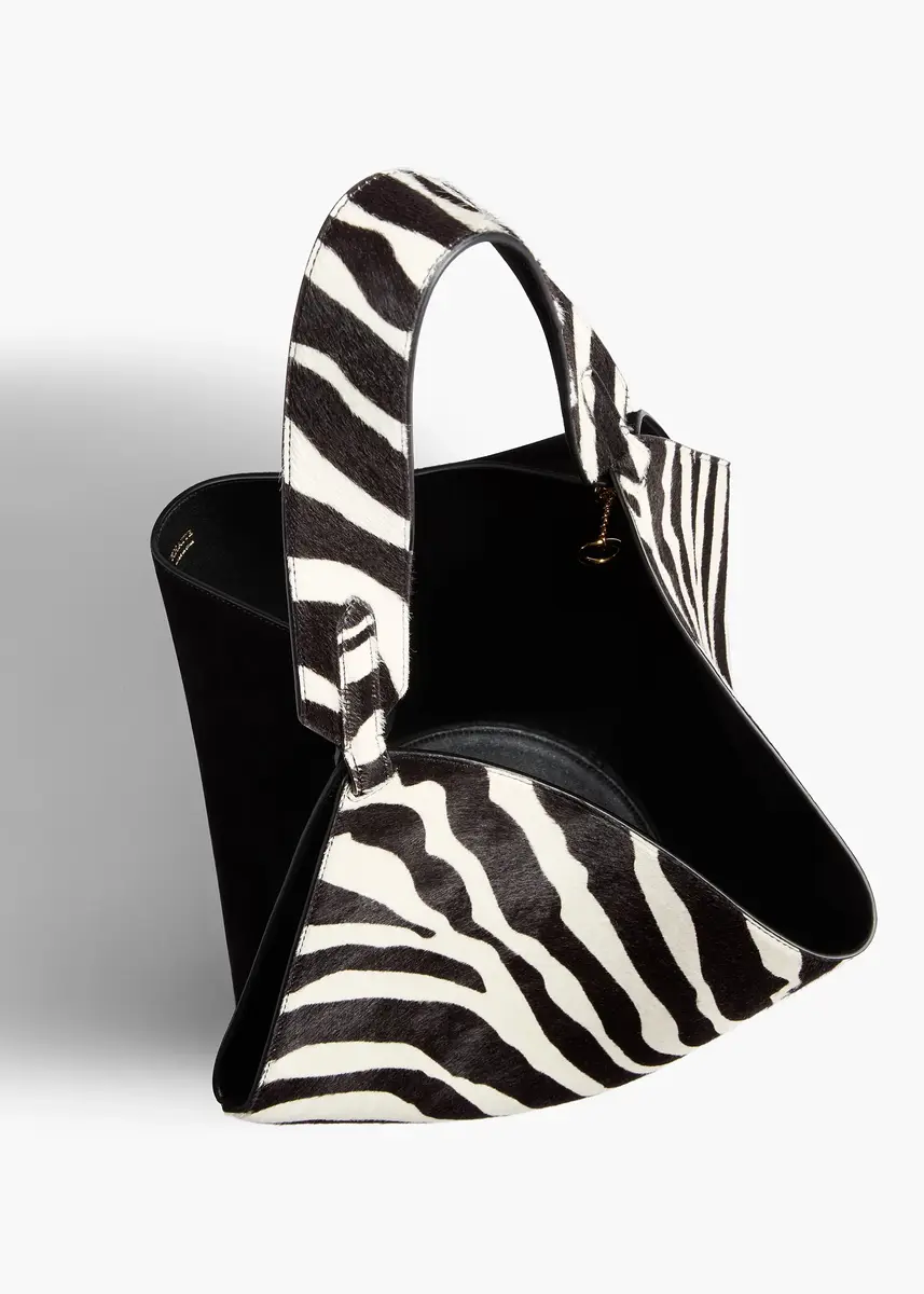 Khaite Small Lotus Tote In Zebra Print Haircalf And Black Suede | Thumbnail 3 Khaite Small Lotus Tote In Zebra Print Haircalf And Black Suede | Thumbnail 3