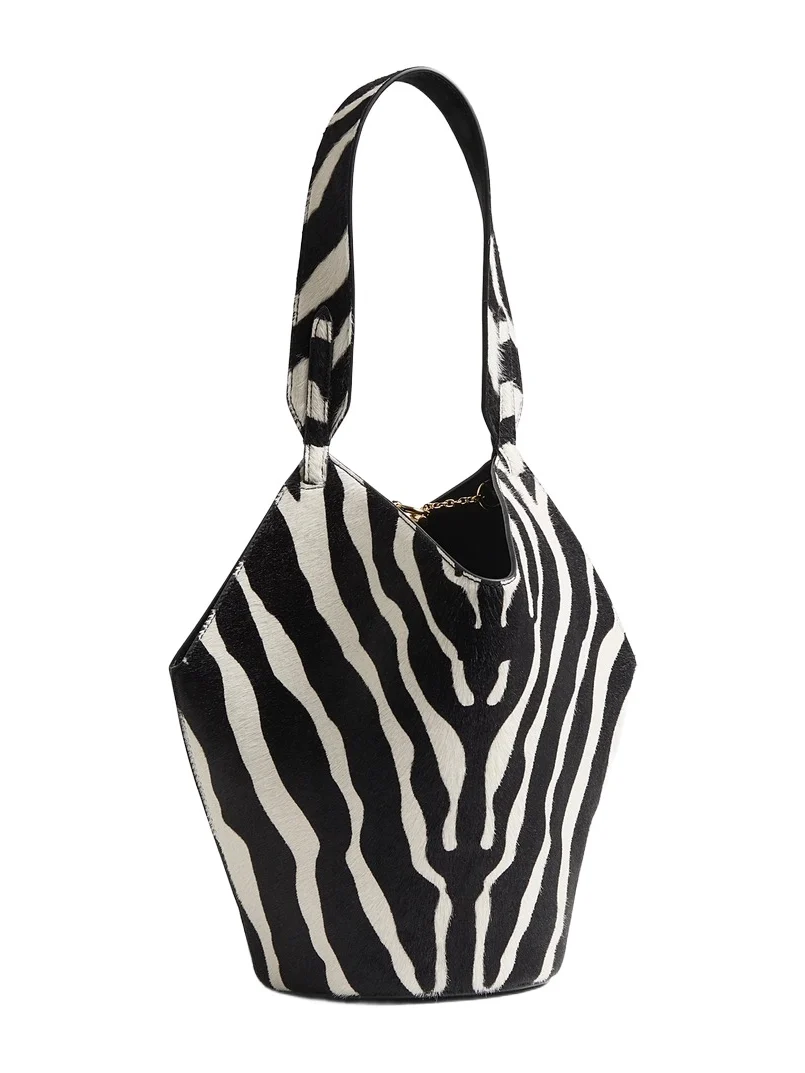 Mini Lotus Tote In Zebra Print Haircalf And Black Suede