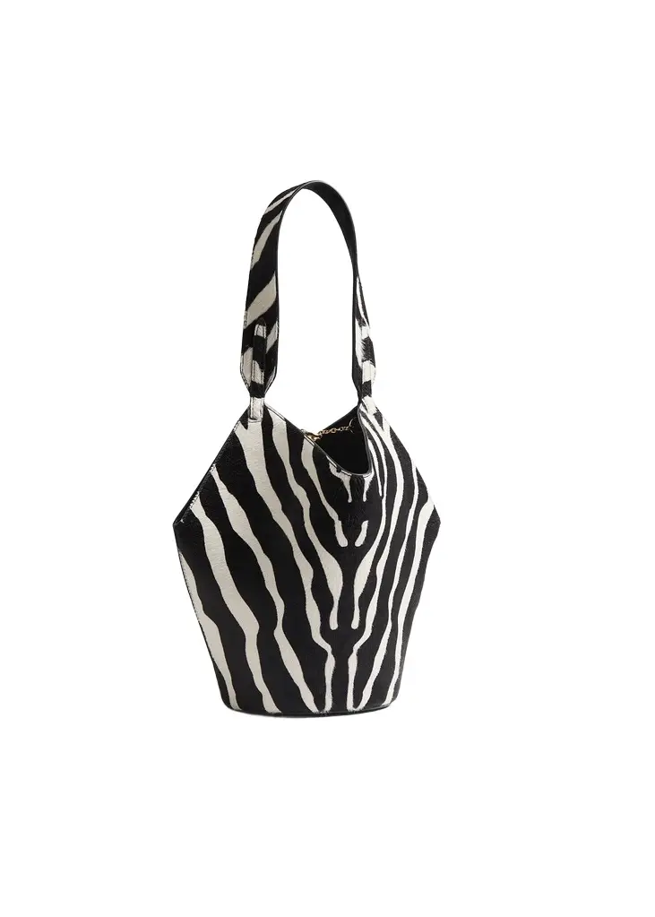 Khaite Mini Lotus Tote In Zebra Print Haircalf And Black Suede