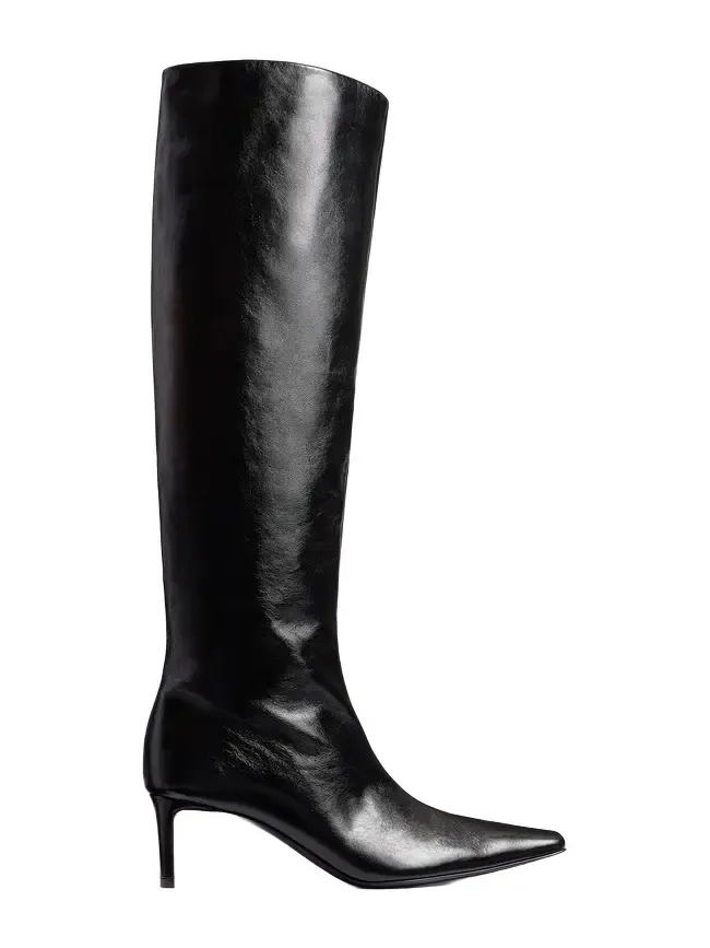 Ona Knee-High Boot In Black Glazed Leather