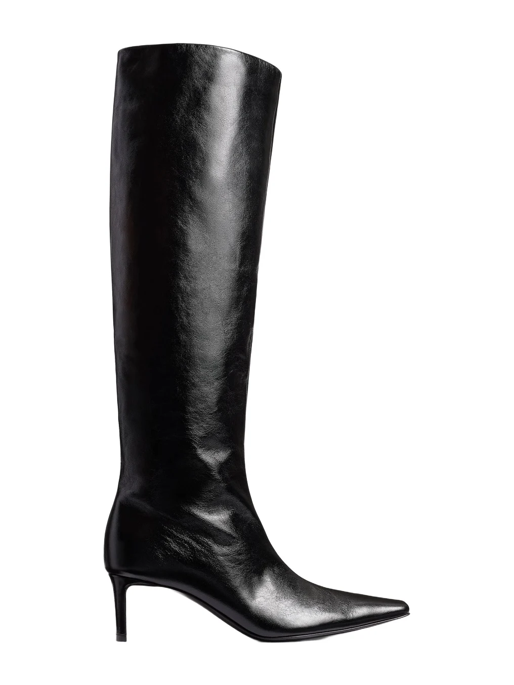 Ona Knee-High Boot In Black Glazed Leather Ona Knee-High Boot In Black Glazed Leather