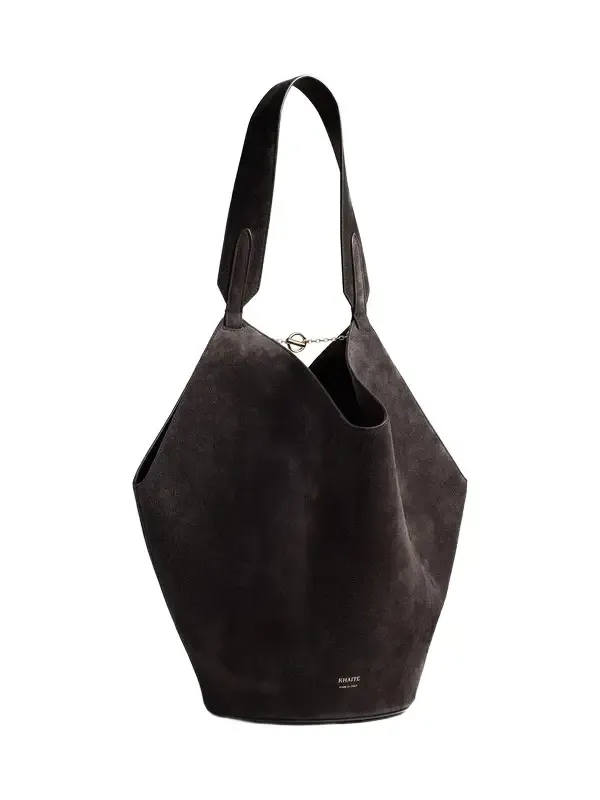 Small Lotus Tote In Dark Brown Suede Small Lotus Tote In Dark Brown Suede