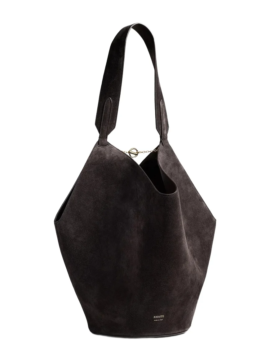 Small Lotus Tote In Dark Brown Suede