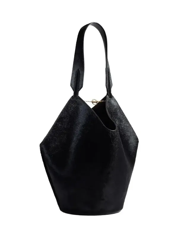 Khaite Small Lotus Tote In Black Haircalf
