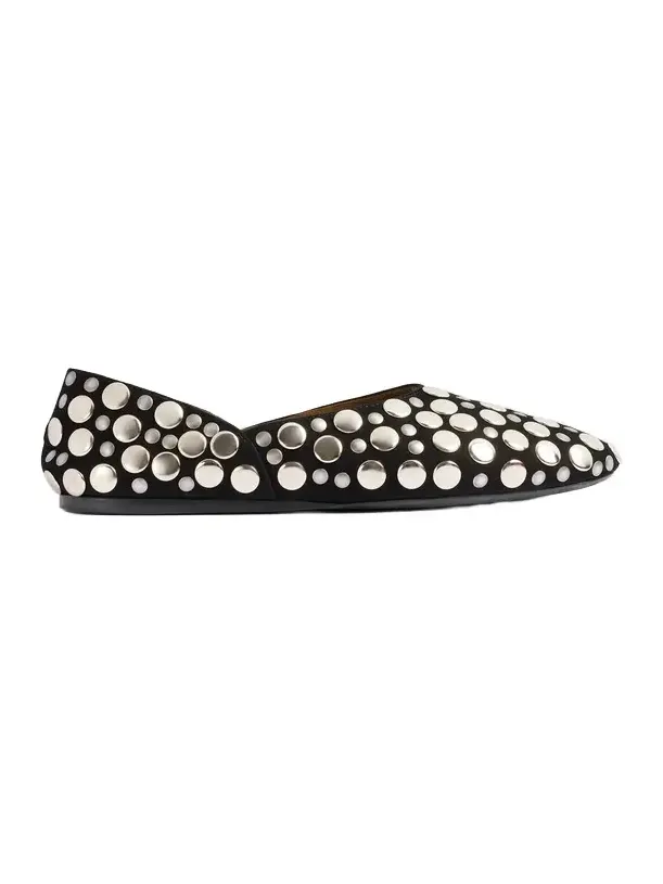 Jane Flat In Black Suede With Silver Studs Jane Flat In Black Suede With Silver Studs