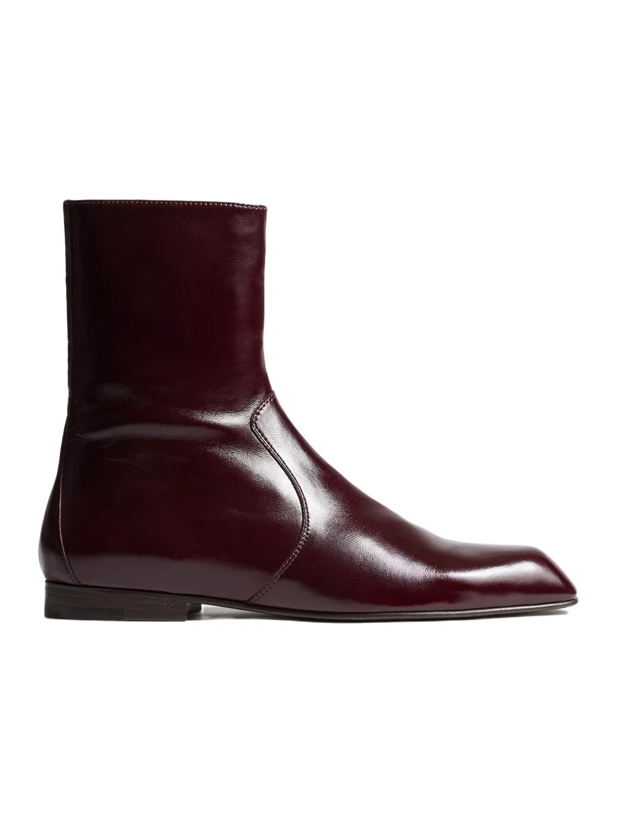 Khaite Colt Ankle Boot In Bordeaux Glazed Leather