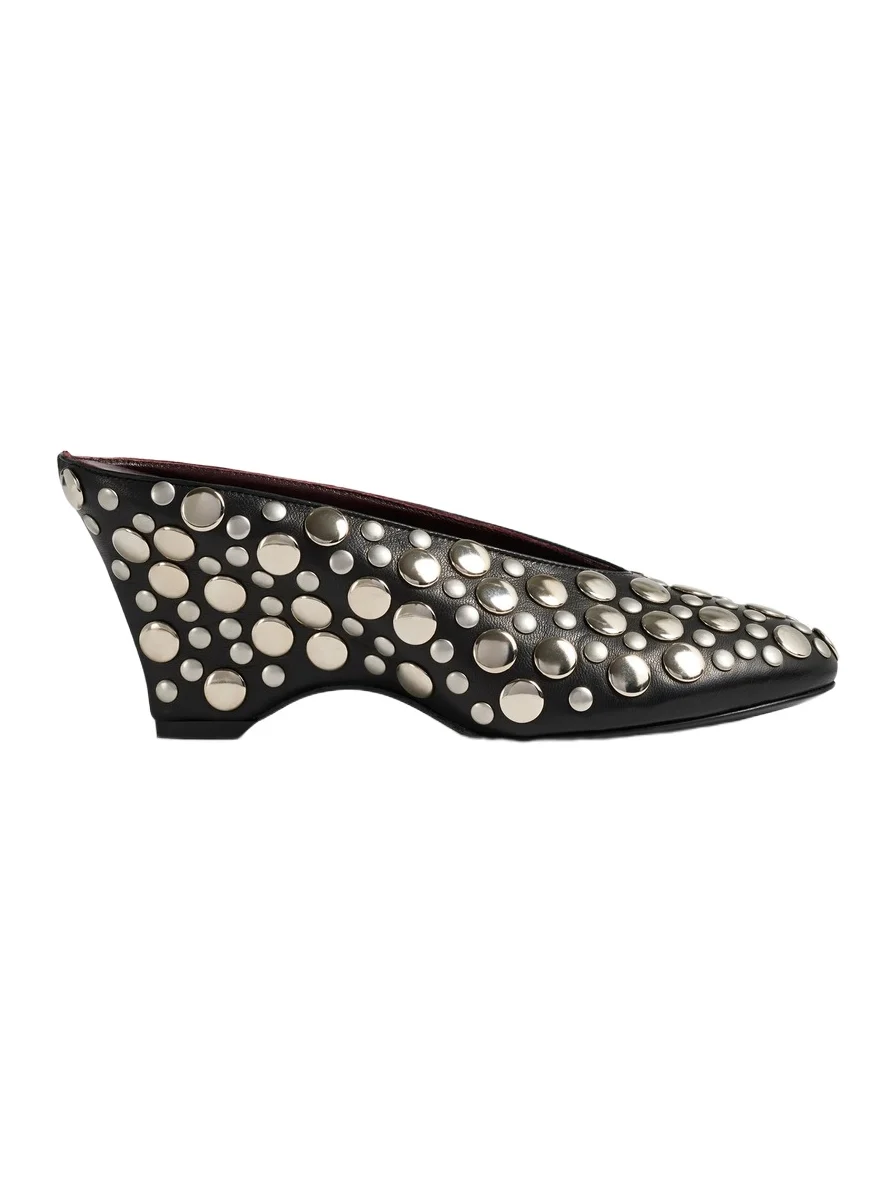 Cloak Wedge In Black Leather With Silver Studs Cloak Wedge In Black Leather With Silver Studs