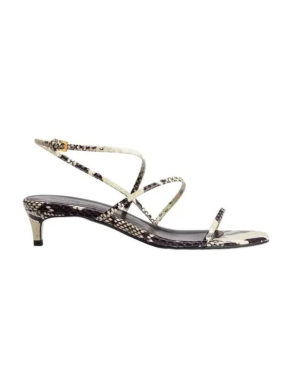 Loop Kitten Heel Sandal In Natural Python-Embossed Leather Loop Kitten Heel Sandal In Natural Python-Embossed Leather