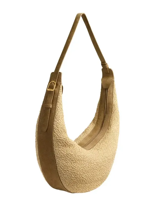 Augustina Hobo In Wheat Suede And Natural Raffia
