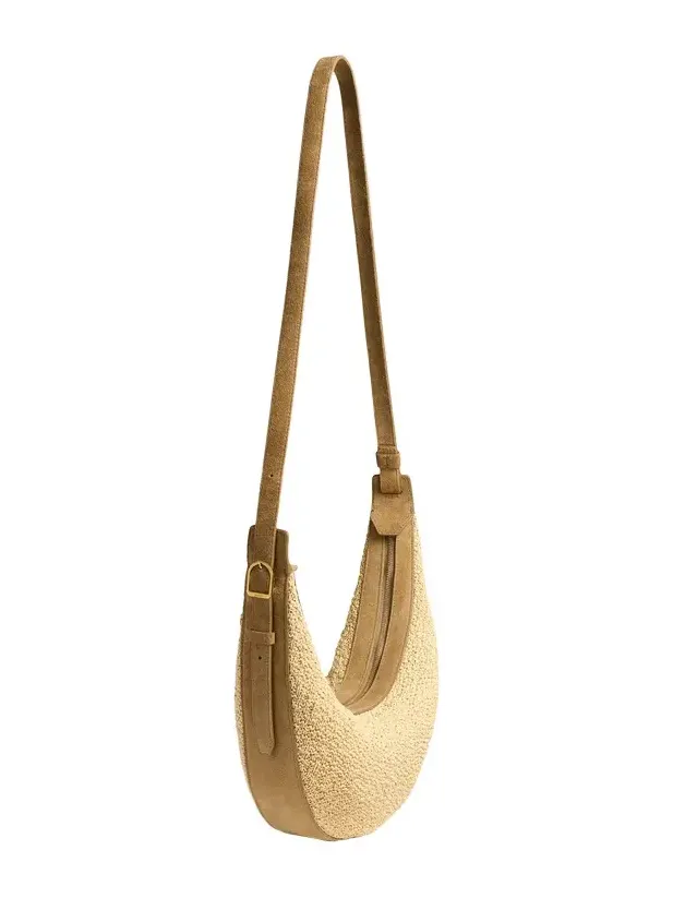 Small Augustina Crossbody Bag In Wheat Suede And Natural Raffia