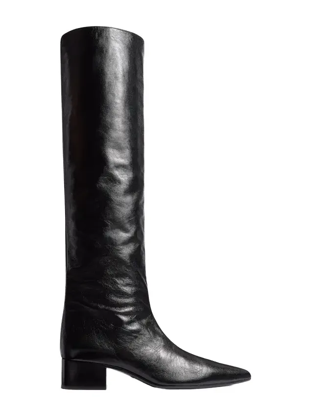 Andee Knee-High Boot In Black Glazed Leather Andee Knee-High Boot In Black Glazed Leather
