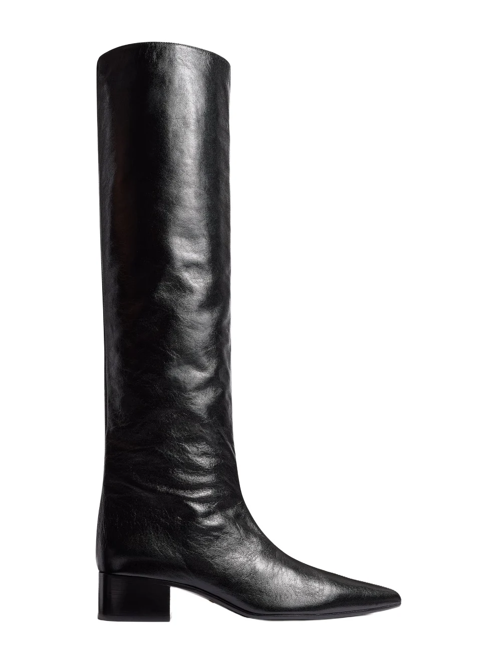 Andee Knee-High Boot In Black Glazed Leather Andee Knee-High Boot In Black Glazed Leather