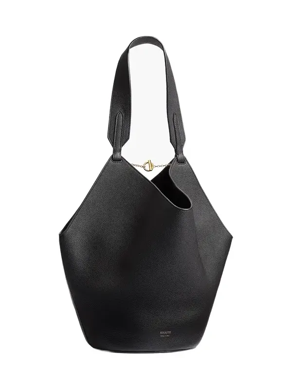 Small Lotus Tote In Black Pebbled Leather