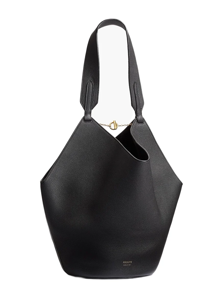 Small Lotus Tote In Black Pebbled Leather