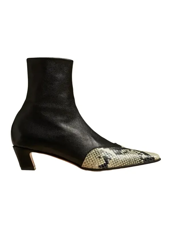 Nevada Stretch Low Boot In Black With Natural Python-Embossed Leather