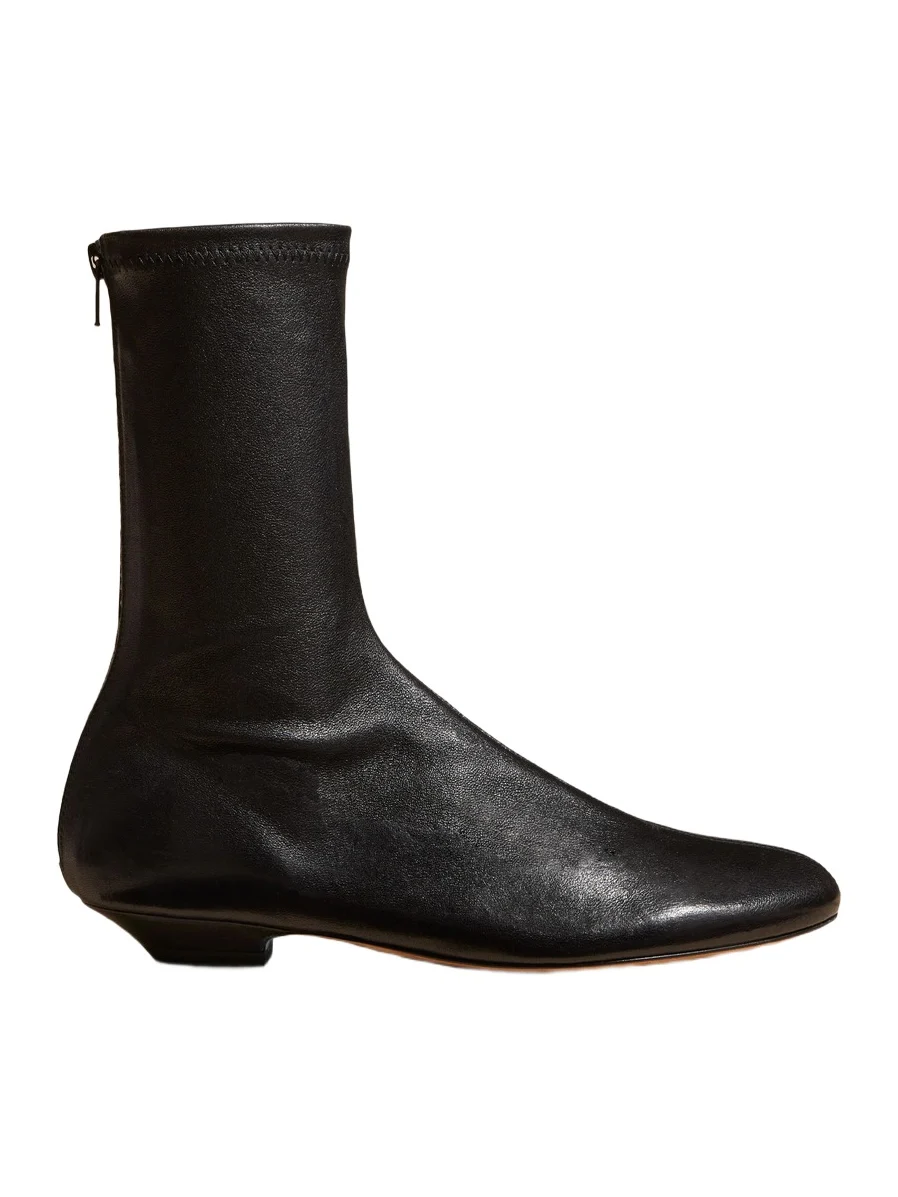 Khaite Apollo Flat Ankle Boot In Black Leather