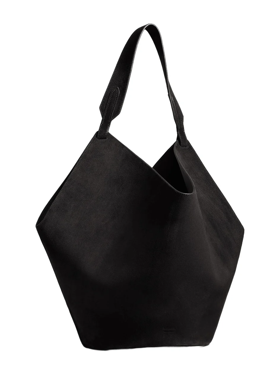 Medium Lotus Tote In Black Suede Medium Lotus Tote In Black Suede