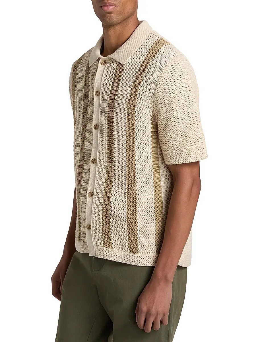 Vince Men's Crochet Striped Cotton Shirt | Thumbnail 4 Vince Men's Crochet Striped Cotton Shirt | Thumbnail 4