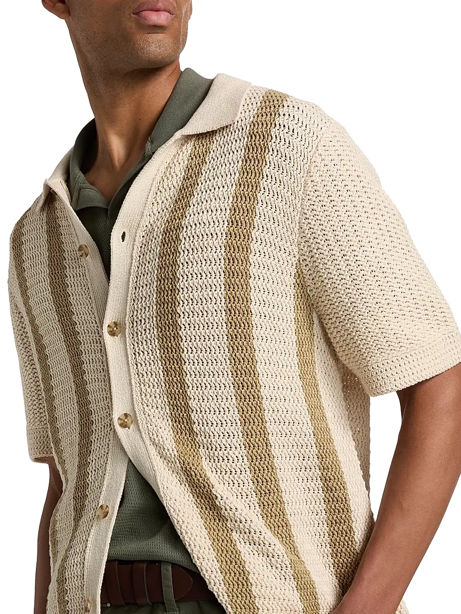 Vince Men's Crochet Striped Cotton Shirt | Thumbnail 6 Vince Men's Crochet Striped Cotton Shirt | Thumbnail 6
