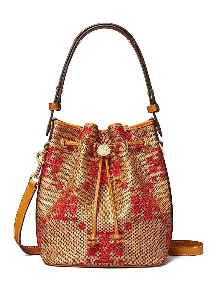 Women's T Monogram Straw Bucket Bag Women's T Monogram Straw Bucket Bag