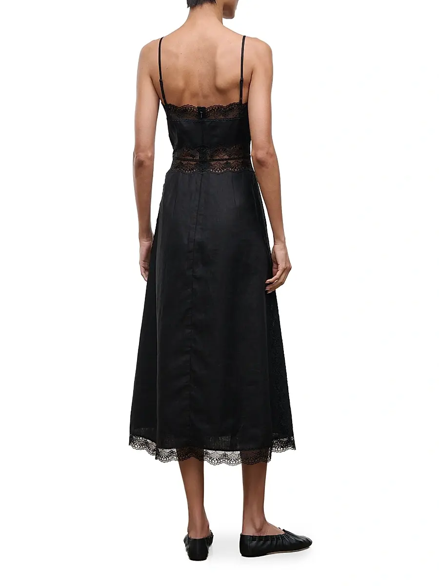 Staud Women's Amalina Lace-Trim Linen Midi-Dress | Thumbnail 4