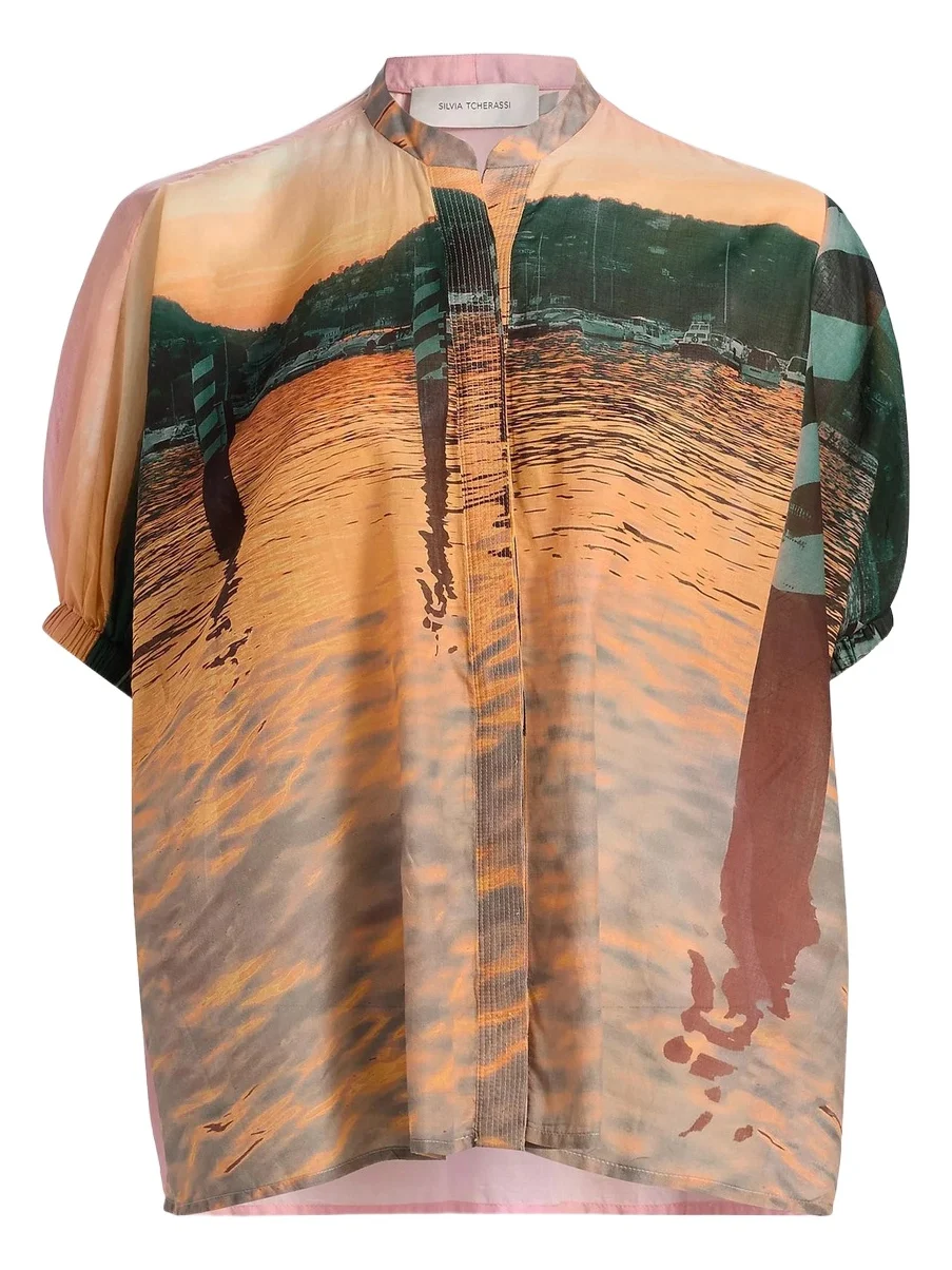 Women's Zenia Printed Cotton Button-Down Blouse Women's Zenia Printed Cotton Button-Down Blouse