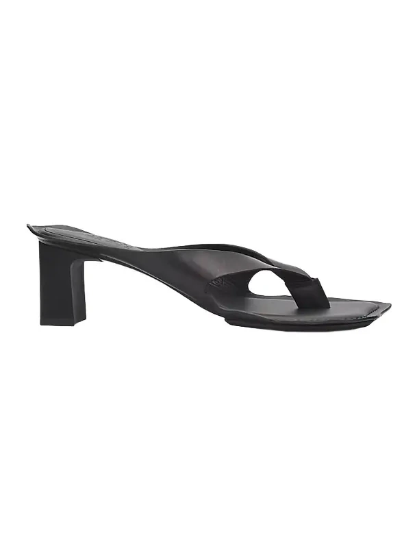 Women's 60MM Square-Toe Leather Block-Heel Sandals