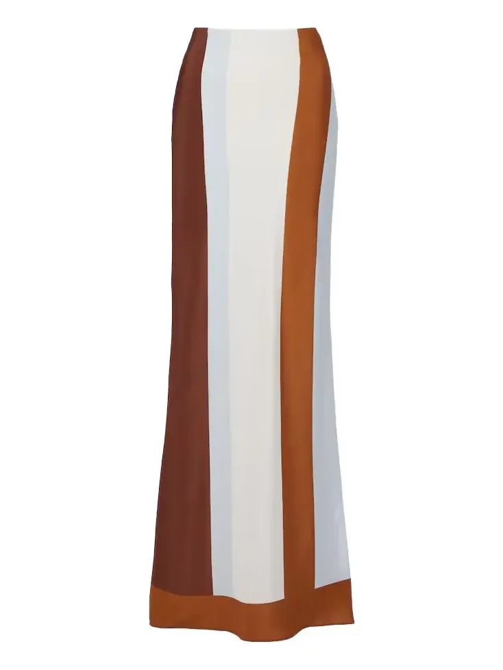 Striped silk maxi skirt