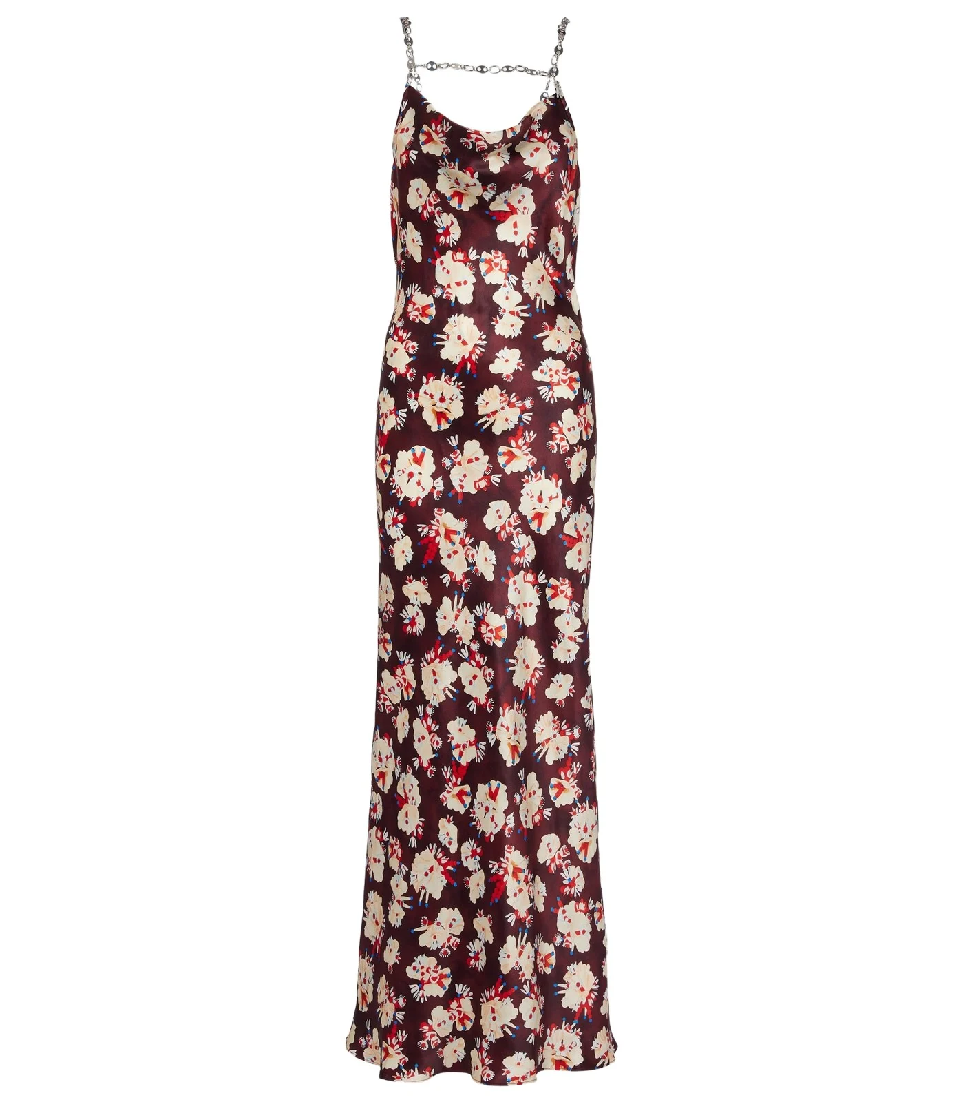 Chain-detail floral silk maxi dress
