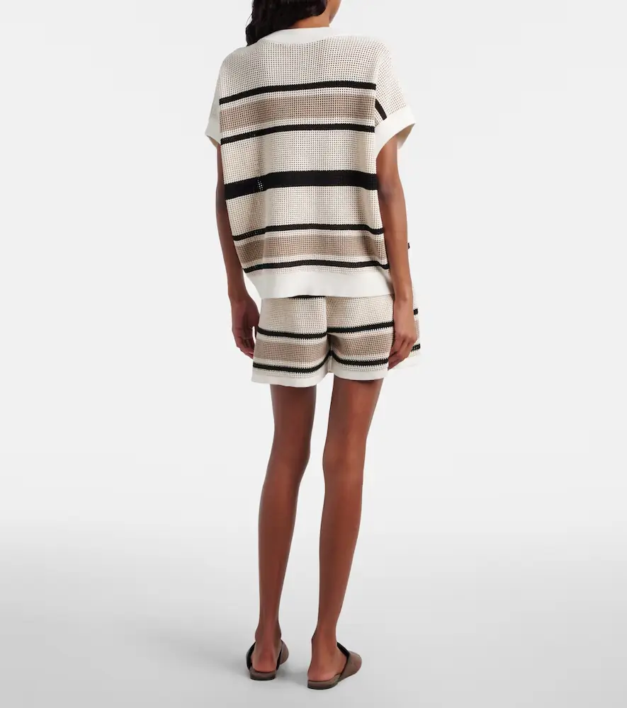 Brunello Cucinelli Open-knit striped cotton shorts | Thumbnail 2 Brunello Cucinelli Open-knit striped cotton shorts | Thumbnail 2