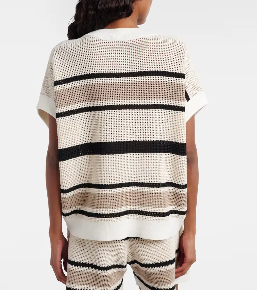 Brunello Cucinelli Open-knit striped cotton top | Thumbnail 5