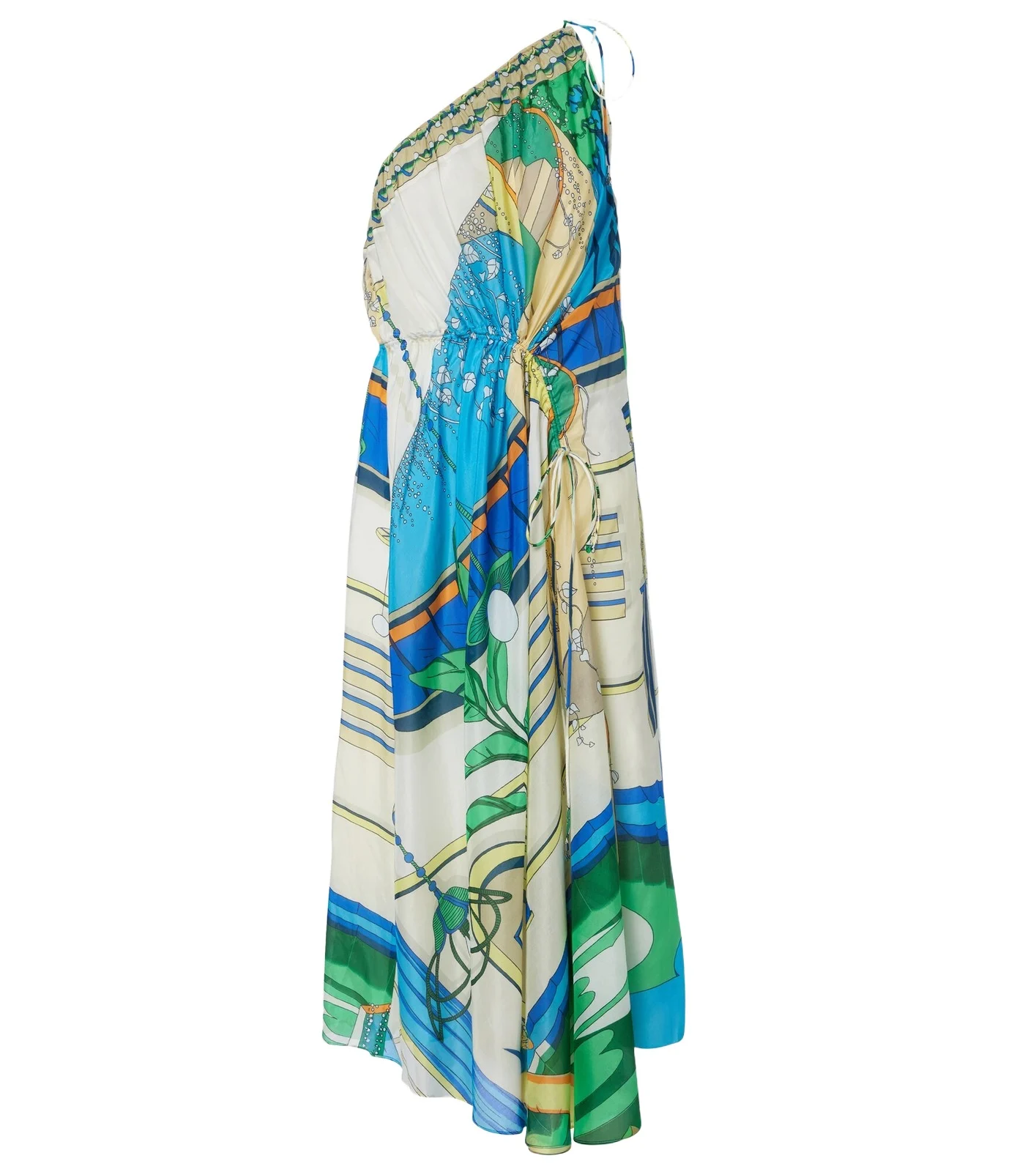 Printed cotton and silk midi dress