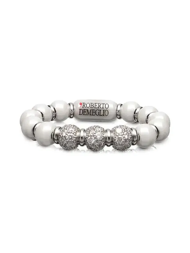 Three Diamond White Bead Stretch Sfera Ring