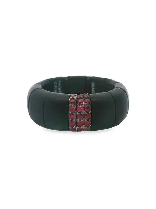 Three Ruby Bar Matte Black Ring