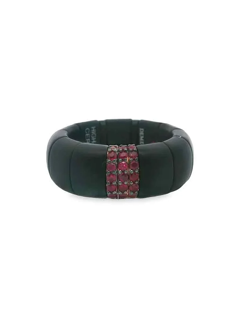Three Ruby Bar Matte Black Ring