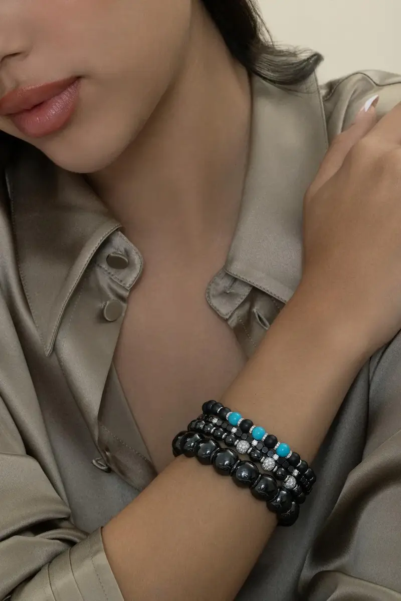 ROBERTO DEMEGLIO Three Turquoise Diamond Beaded Matte Black Sfera Bracelet | Thumbnail 2