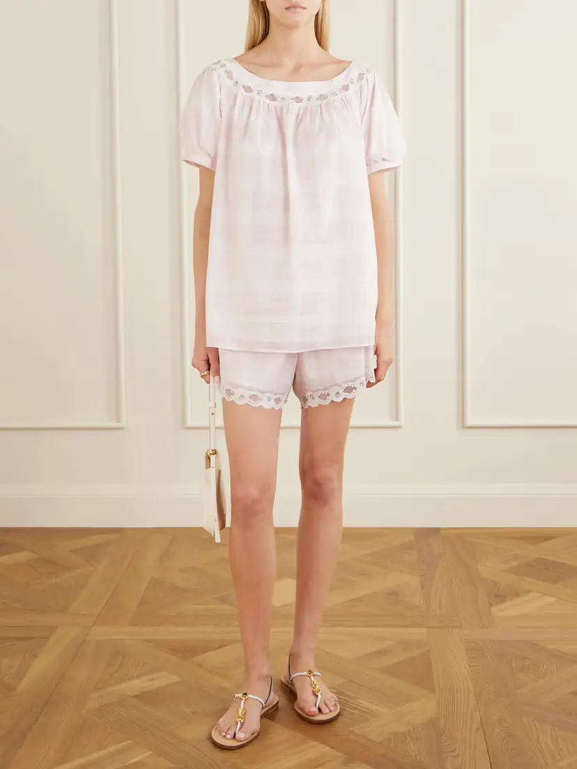 Posse Marilyn Lace-trimmed Checked Cotton Shorts | Thumbnail 2 Posse Marilyn Lace-trimmed Checked Cotton Shorts | Thumbnail 2