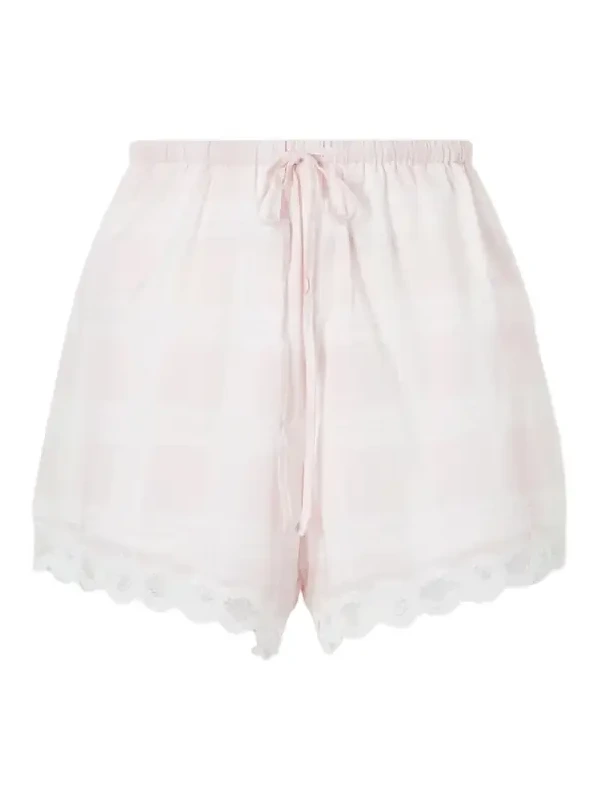 Marilyn Lace-trimmed Checked Cotton Shorts