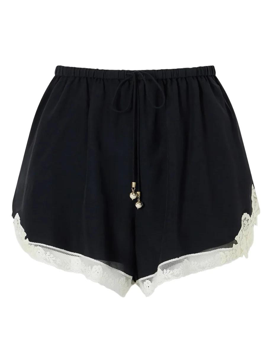 Roselight Lace-trimmed Cotton And Silk-blend Shorts - Black